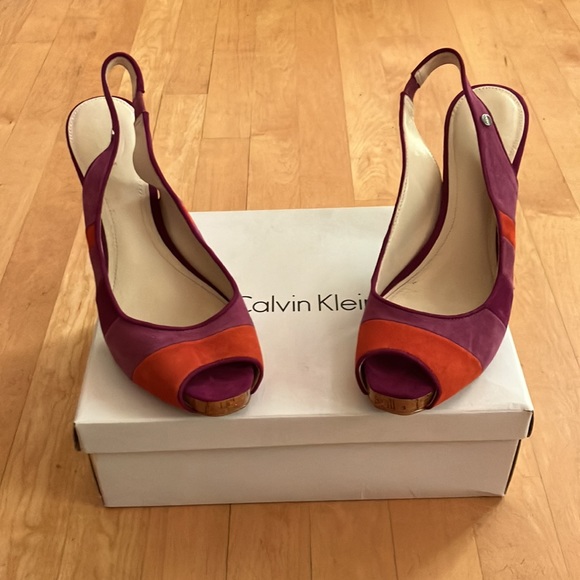 Calvin Klein suede slingback cork purple orange 9 Gracie - Picture 12 of 12